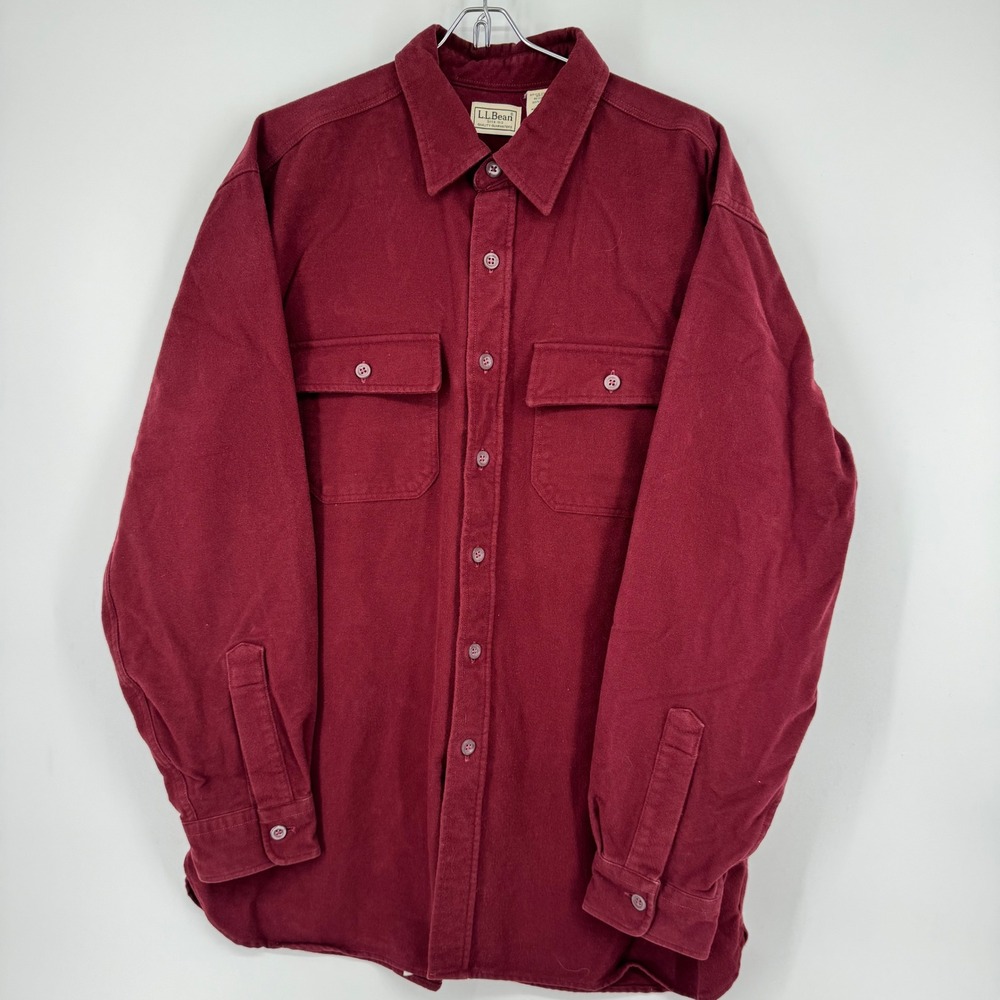 Vintage Y2K LL Bean Mens Chamois Cloth Shirt Burgundy Red Cotton Flannel Large